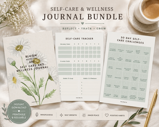 Self-care and wellness journal bundle with floral design on a light background
